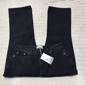 Ganni Denim Black Betzy Cropped Slim Flare Fit Jeans